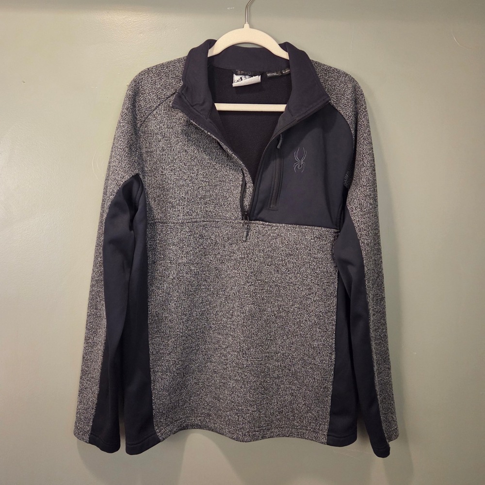Spyder Men's Half Zip Sweater Gait Knit Pullover‎ Jacket, Size XL, Gray Black